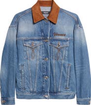 Versace Suede Trim Stonewash Denim Trucker Jacket