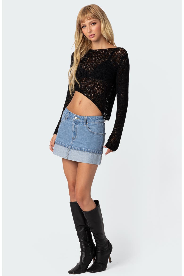 Open Stitch Asymmetric Sweater, Alternate, color, BLACK