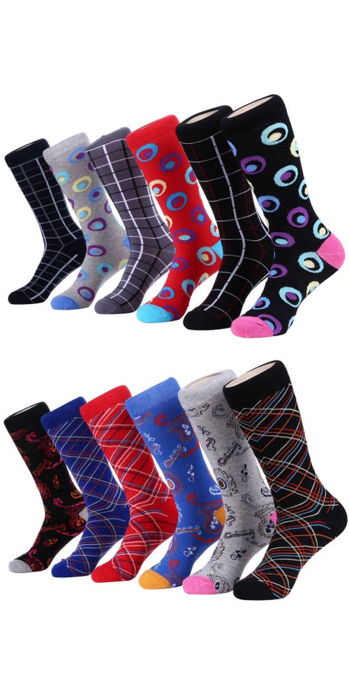 Mio Marino Fashion Patterned Cotton Blend Dress Socks 12-pack Gift Set In Multi