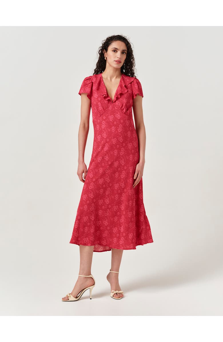 Ghost London Kimmy Floral Frill Neck Crepe Midi Dress, Main, color, 