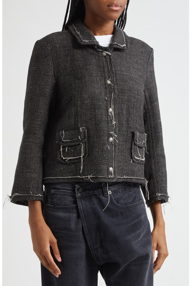 Virgin Wool & Linen Boxy Jacket, Alternate, color, DARK GREY