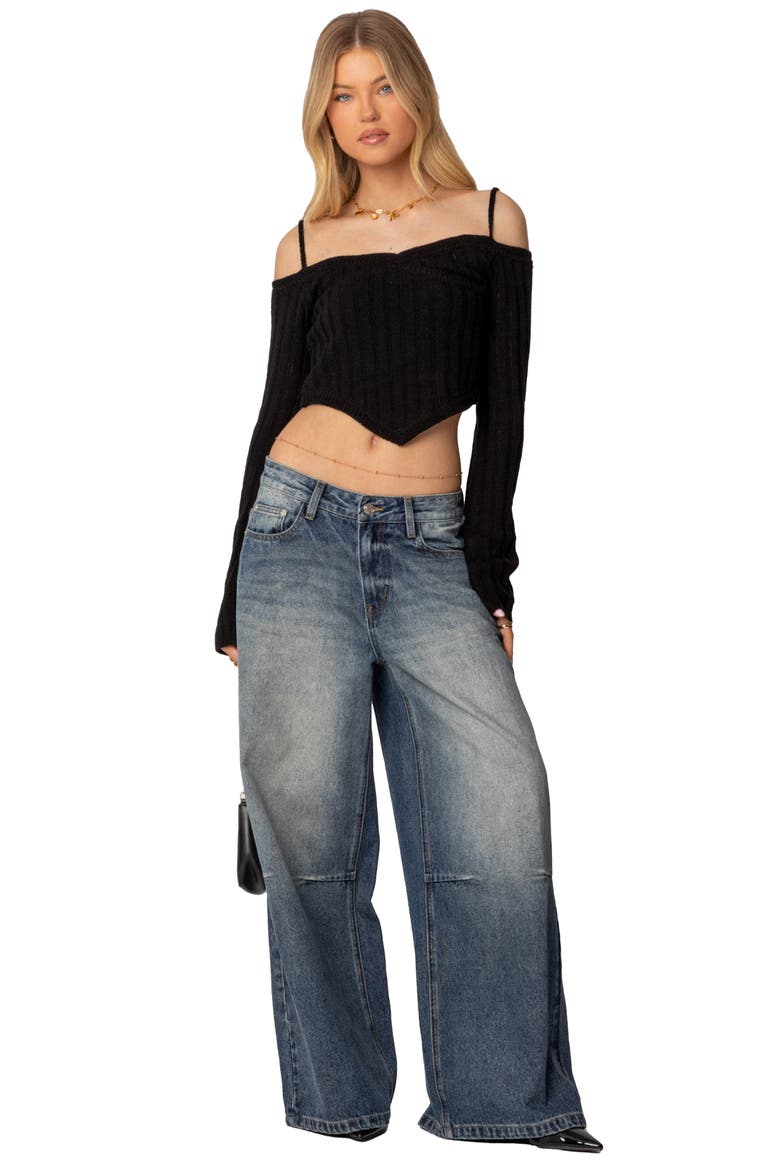 Cold Shoulder Crop Sweater, Alternate, color, BLACK