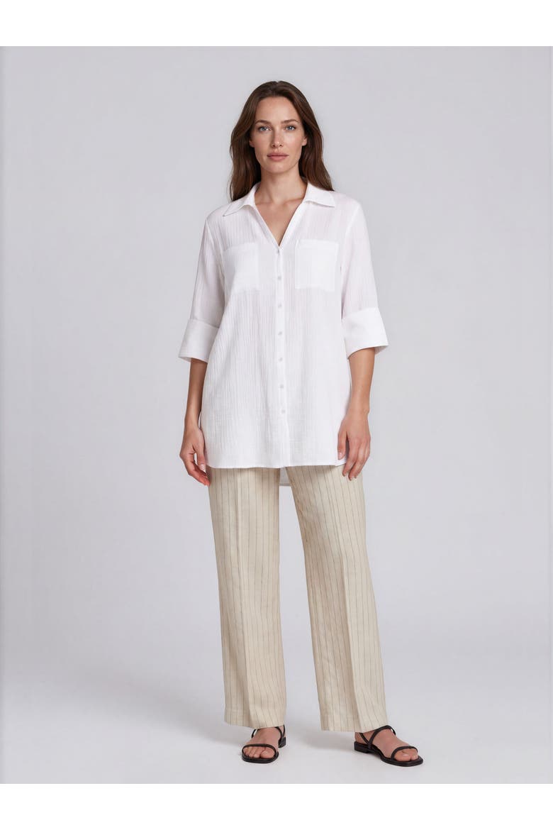 Mairara Button-Front Long Shirt, Alternate, color, White