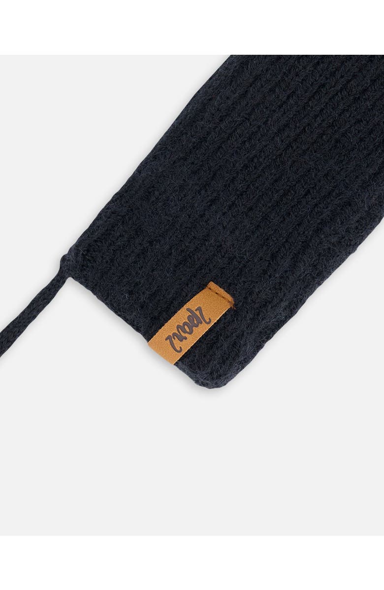 Deux par Deux Baby Unisex Knitted Mittens With String Black, Alternate, color, 