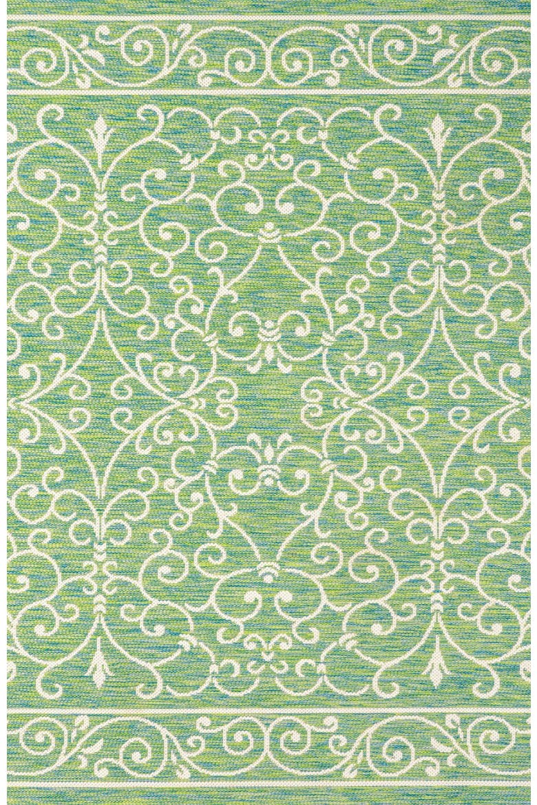 Charleston Vintage Filigree Textured Weave Indoor/Outdoor Area Rug, Main, color, Green/Ivory