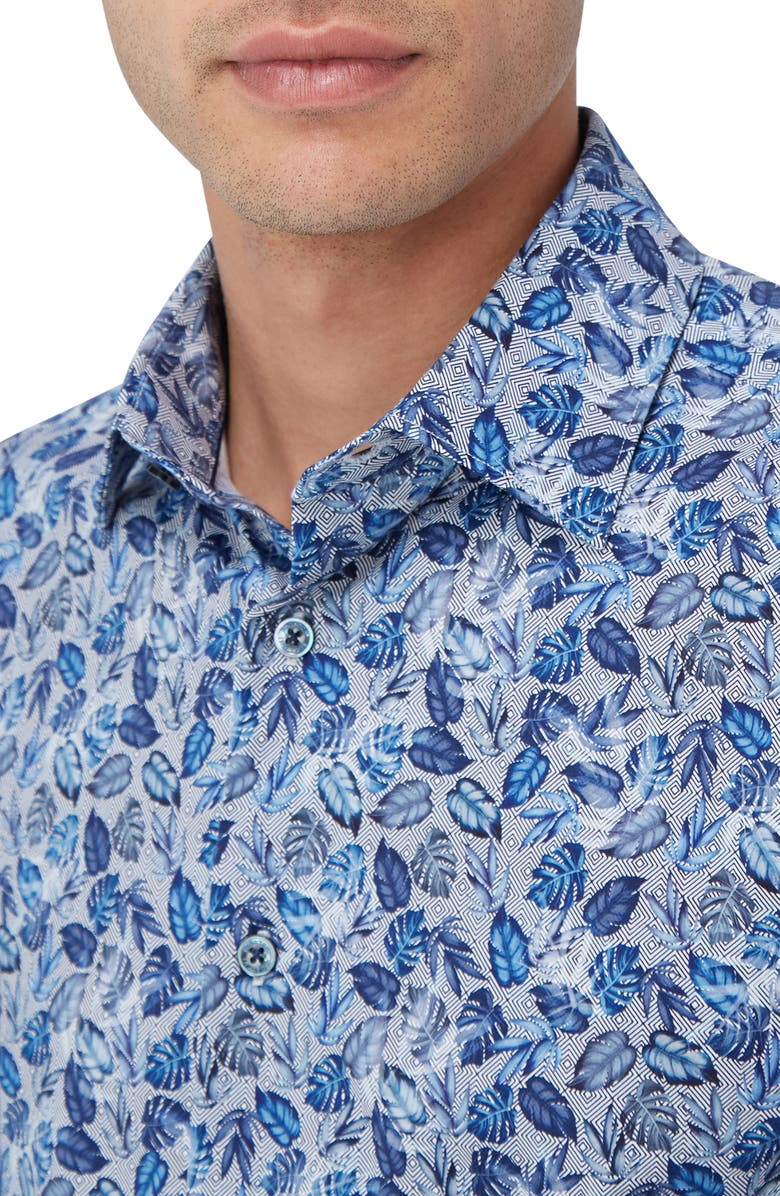 Bugatchi James OoohCotton<sup>®</sup> Leaf Print Button-Up Shirt, Alternate, color, Night Blue