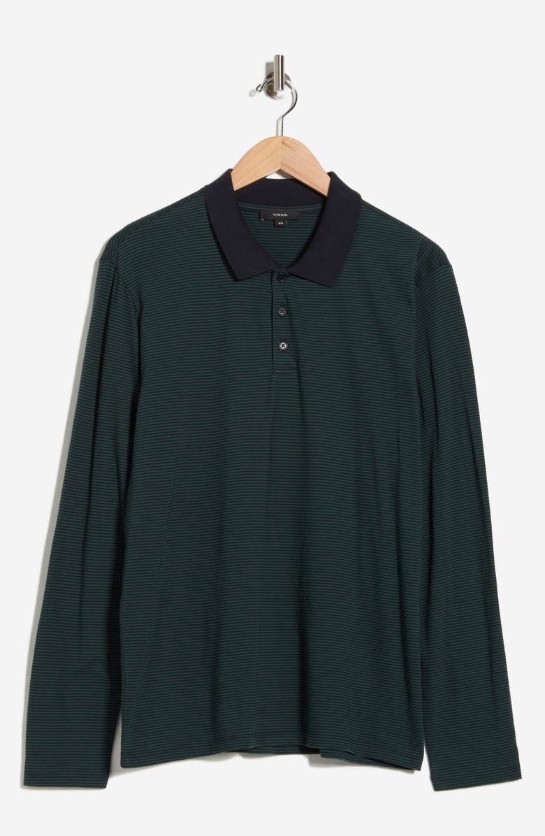 Vince Long Sleeve Cotton Knit Polo, Alternate, color, Emerald/ Coastal