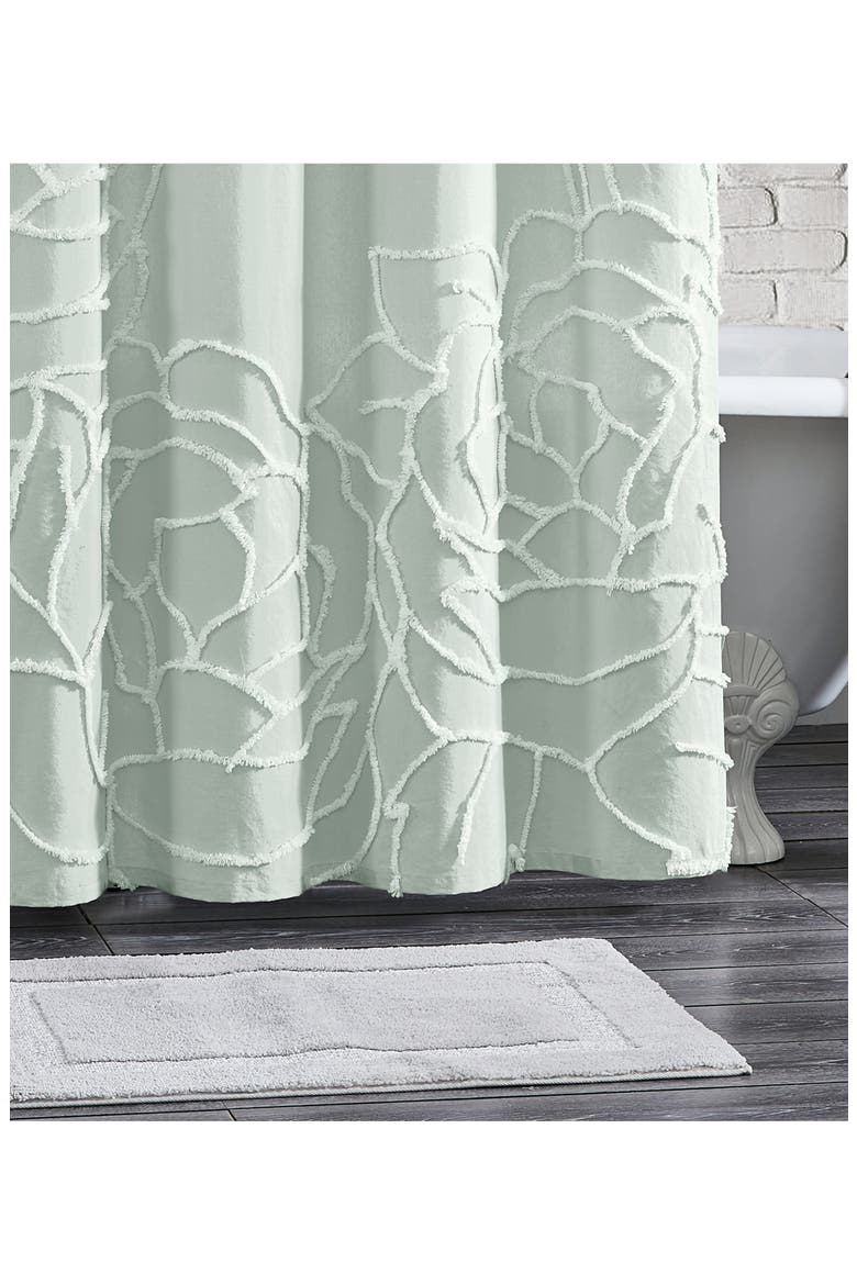 Chenille Rose Shower Curtain, Alternate, color, GREEN