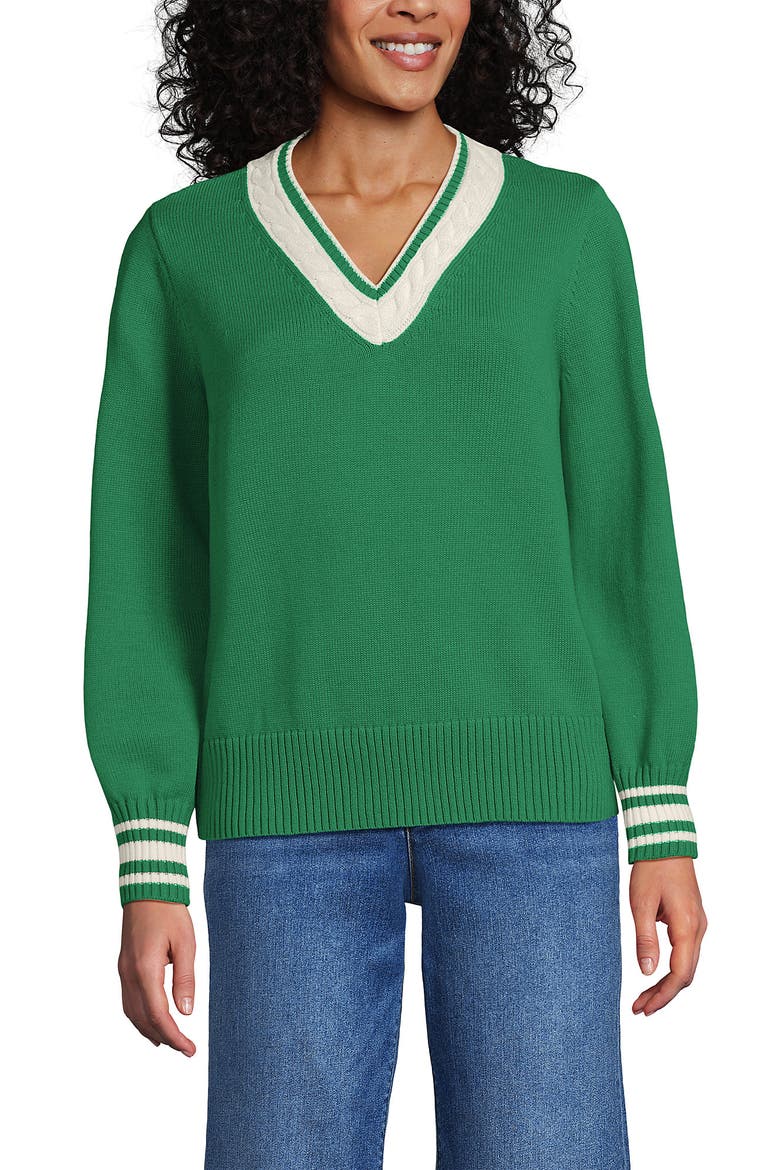Drifter Set in Sleeve Vneck Sweater, Main, color, Navy/Clover Tipping