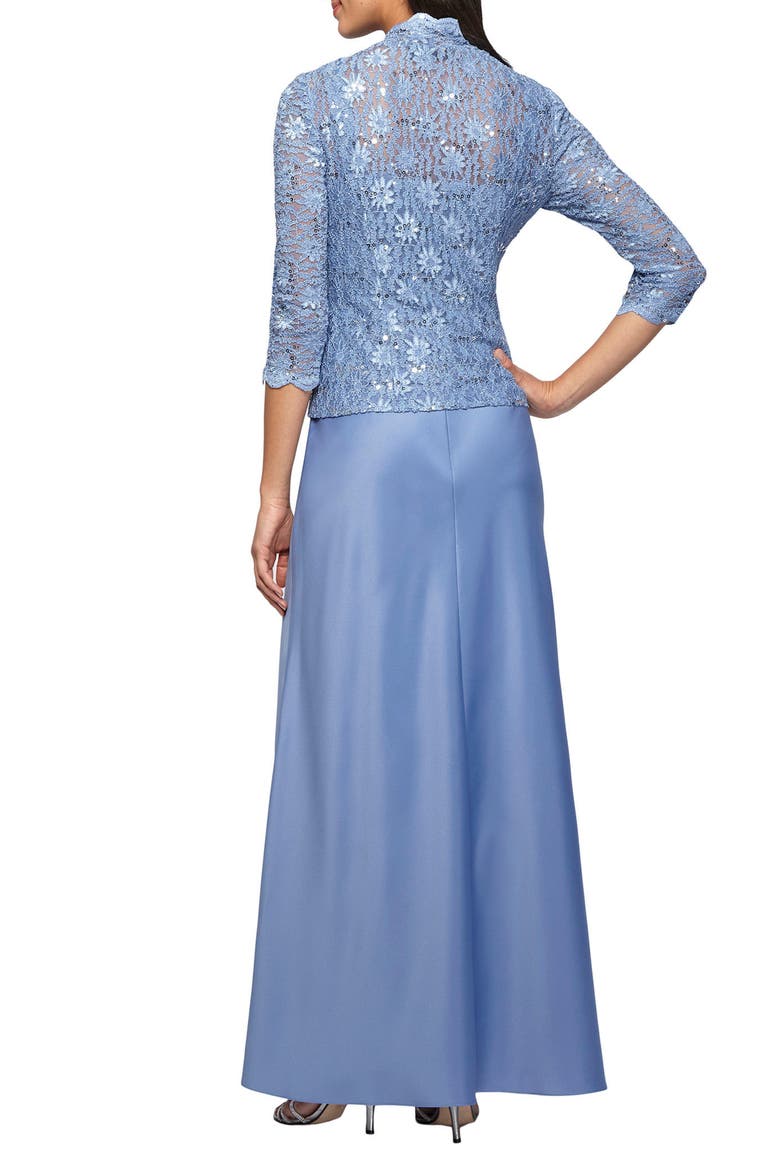 Sequin Lace & Satin Gown with Jacket, Alternate, color, ANTIQUE BLUE