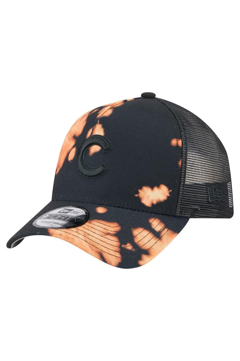 Men's New Era  Black Chicago Cubs Bleached A-Frame 9FORTY Adjustable Hat, Main, color, Black