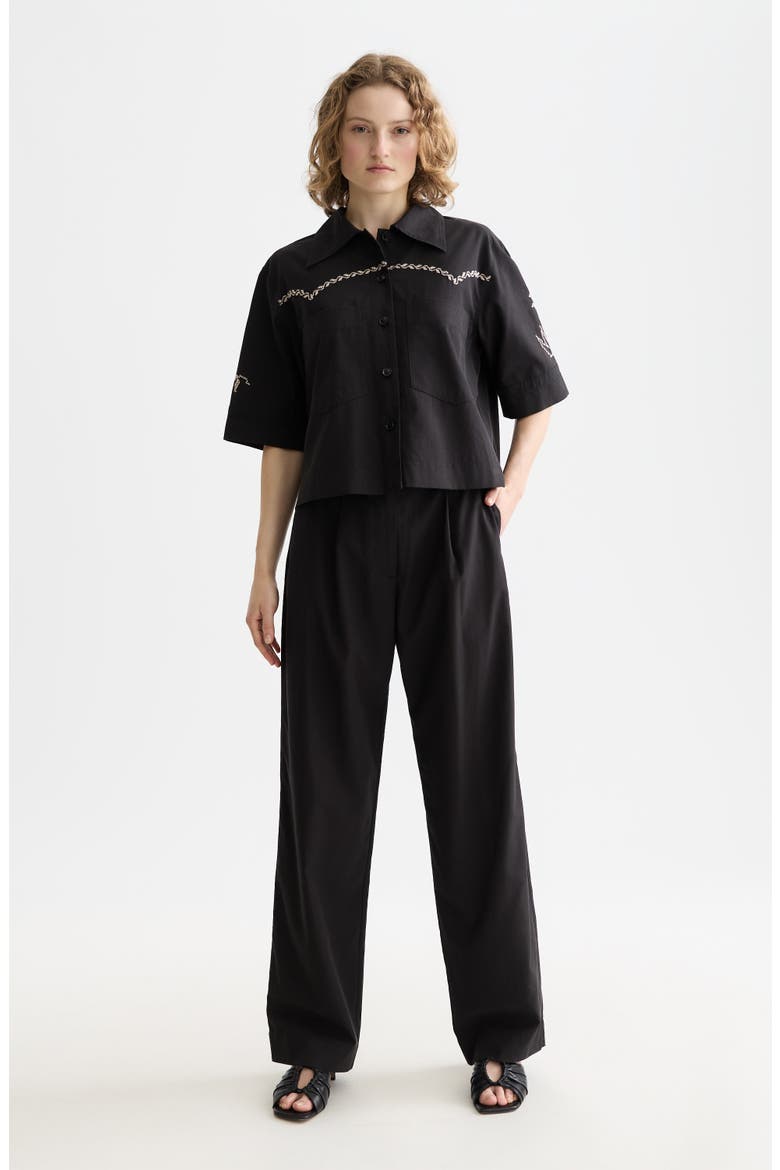 Boxy Short Sleeve Button-Up Shirt, Alternate, color, METEORITE
