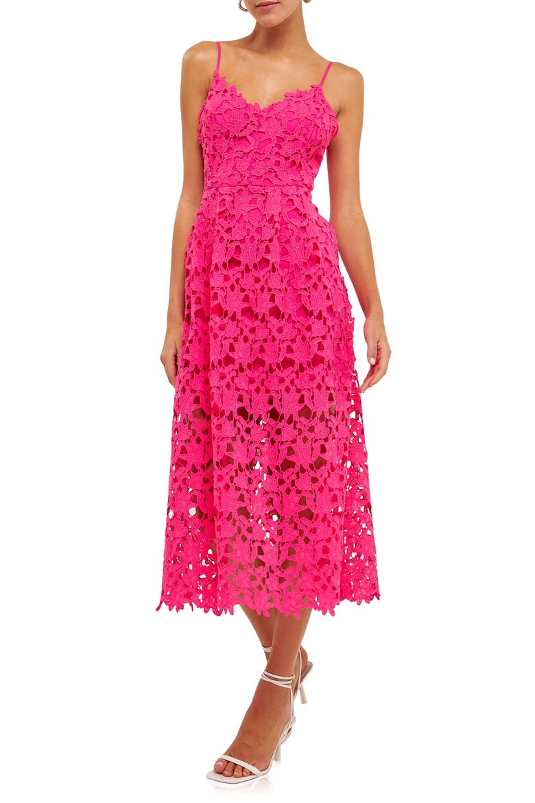 Lace Spaghetti Strap Midi Dress, Main, color, FUCHSIA