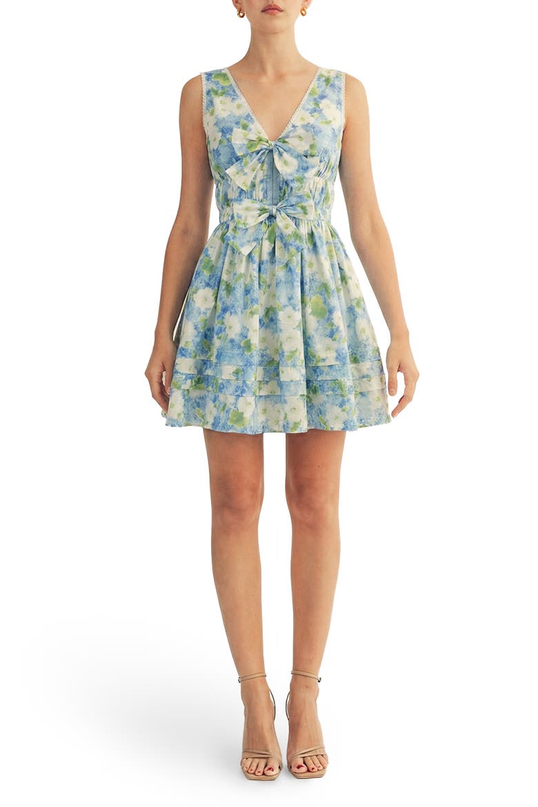 Aria Floral Print Sleeveless Minidress, Main, color, SKY BLUE