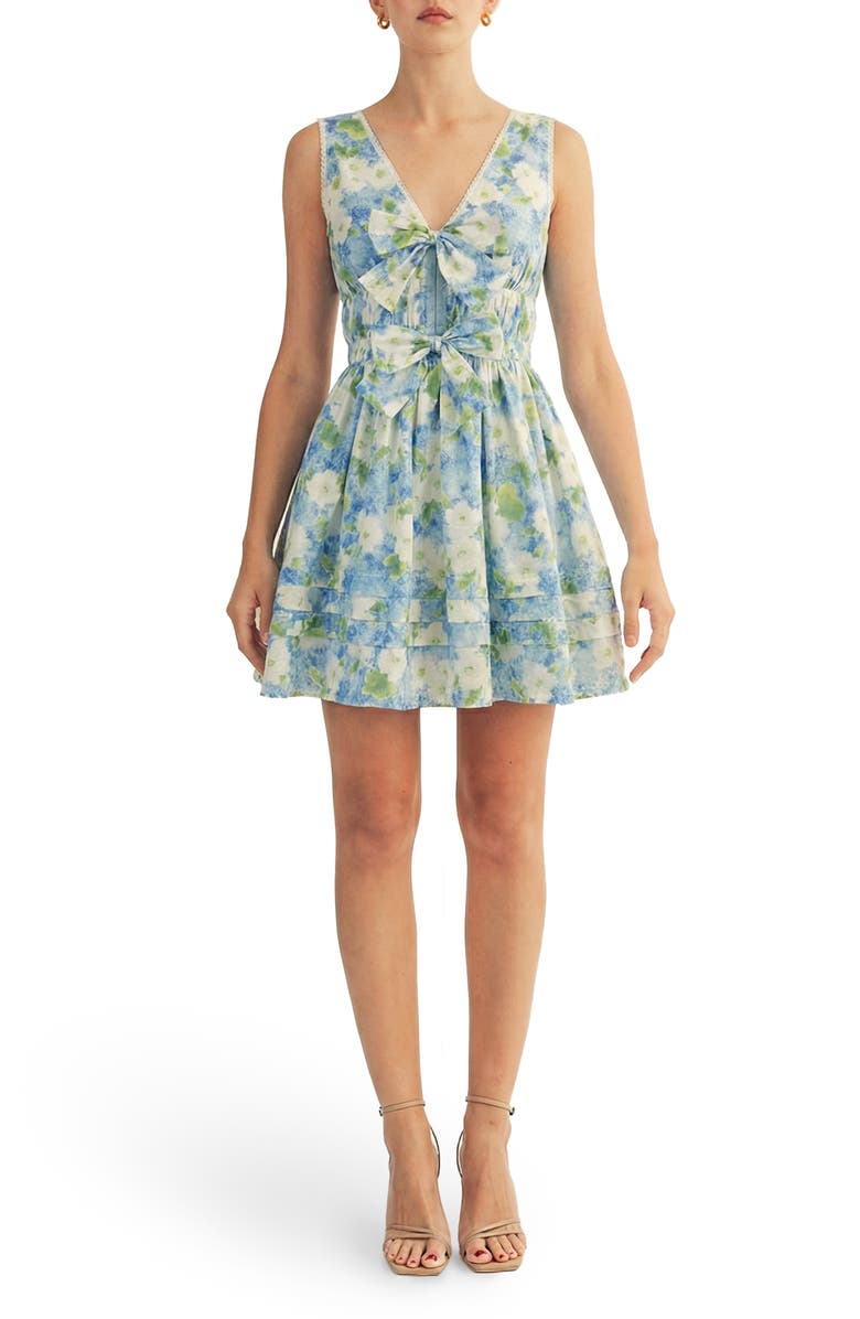 Arose Studio Aria Floral Print Sleeveless Minidress, Main, color, Sky Blue