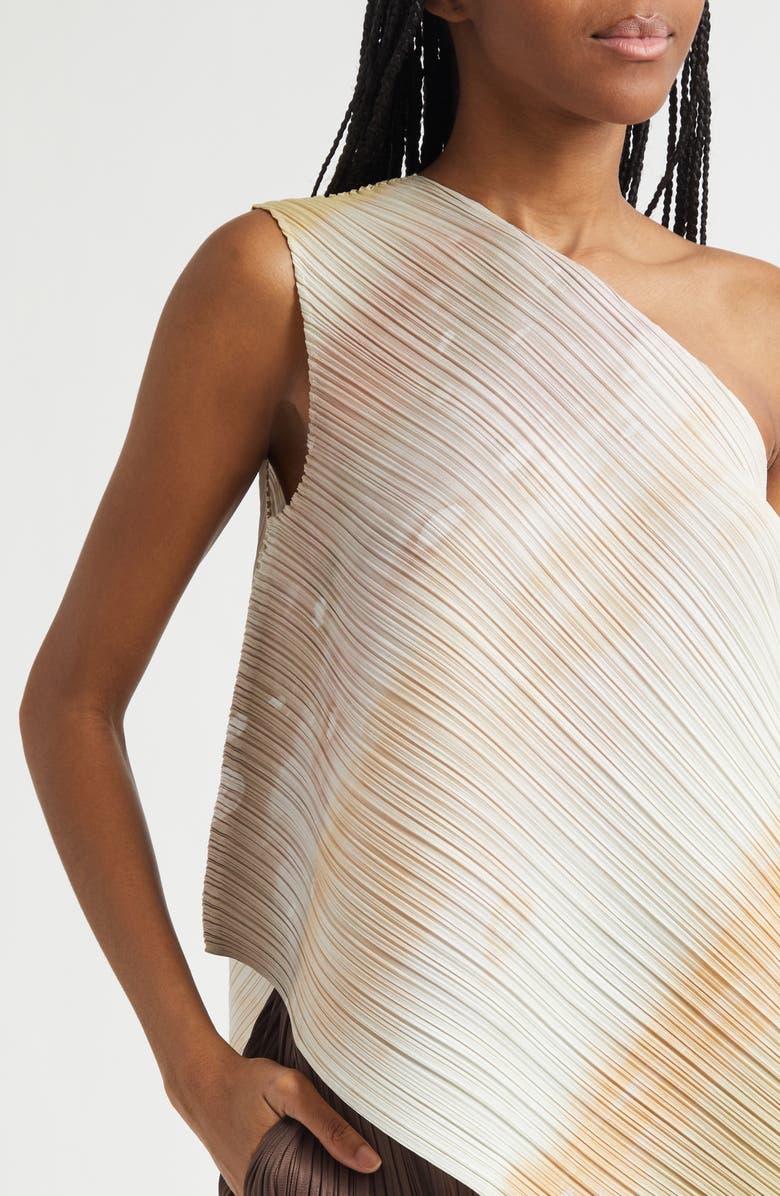 Issey Miyake Sea Bubble Pleated One-Shoulder Top, Alternate, color, Greige