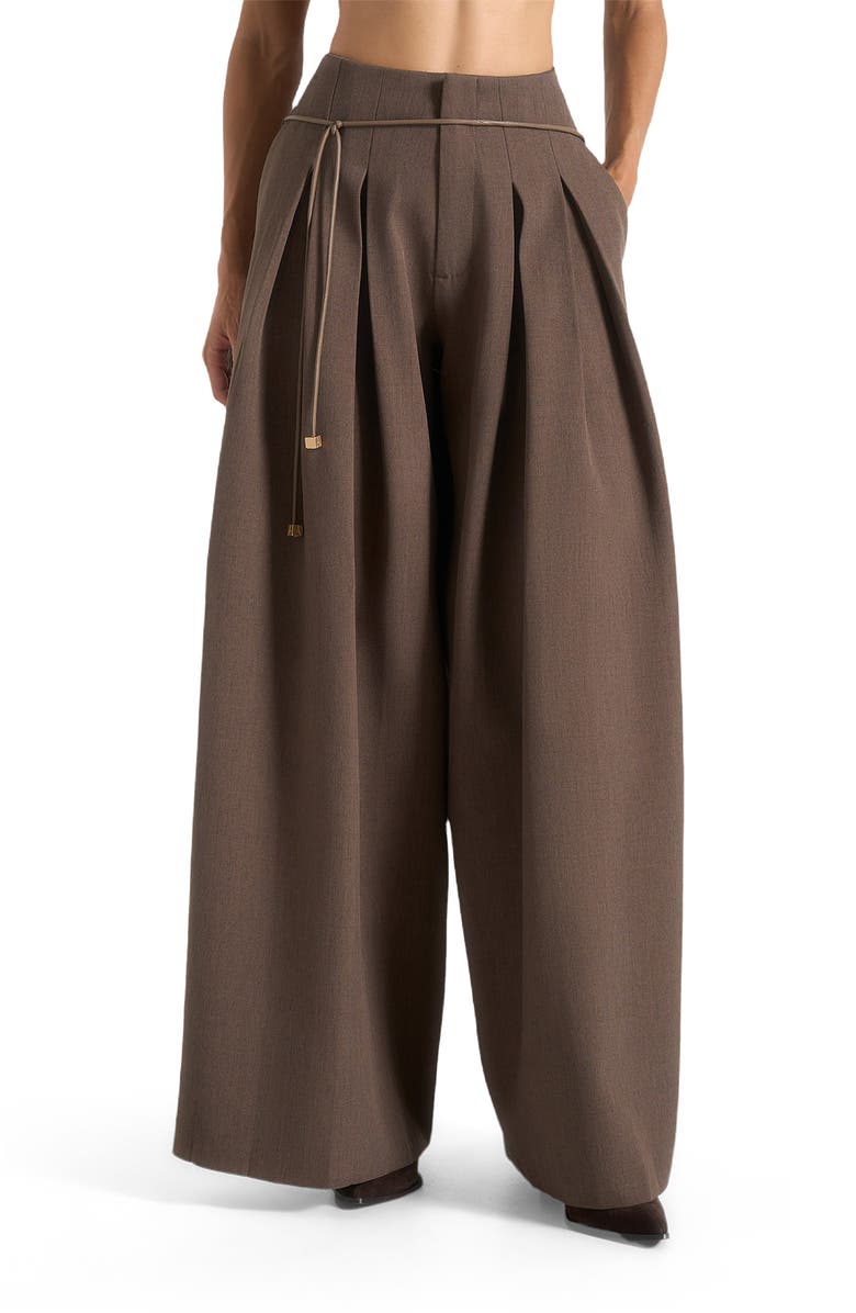 Manière De Voir Flora Box Pleat Wide Leg Belted Trousers, Alternate, color, Brown