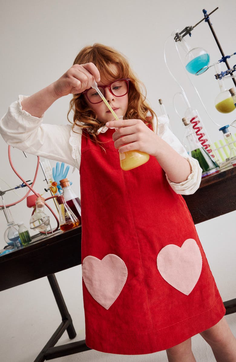 Mini Boden Kids' Heart Pocket Sleeveless Cotton Corduroy Dress, Alternate, color, Poppy Red