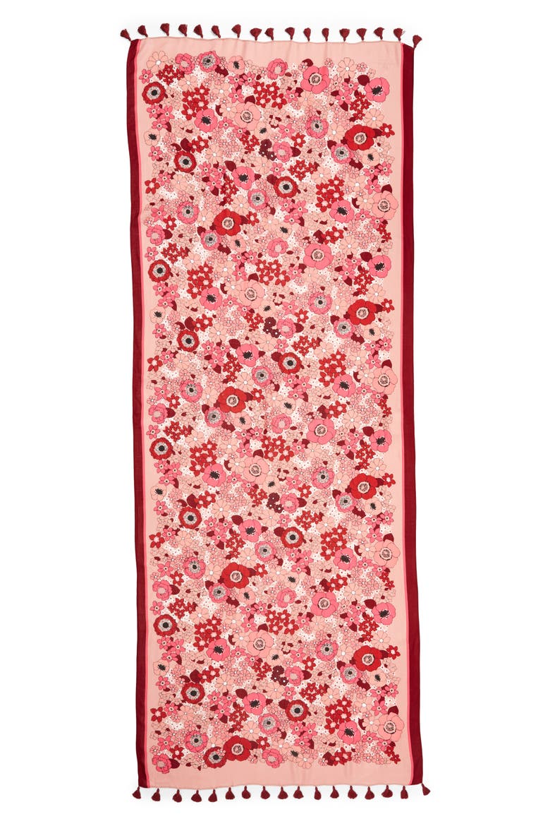 cactus flower oblong scarf, Alternate, color, LINGONBERRY
