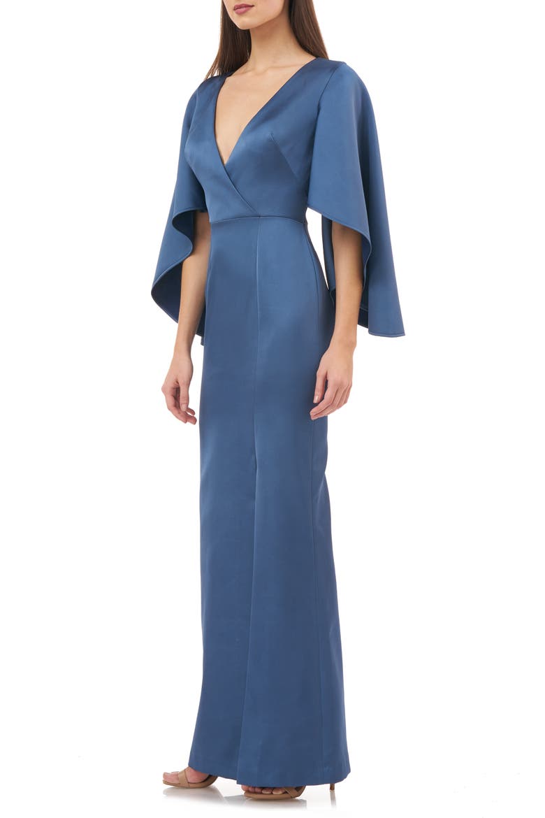 Satin Crepe Trumpet Gown, Alternate, color, MINERAL NAVY