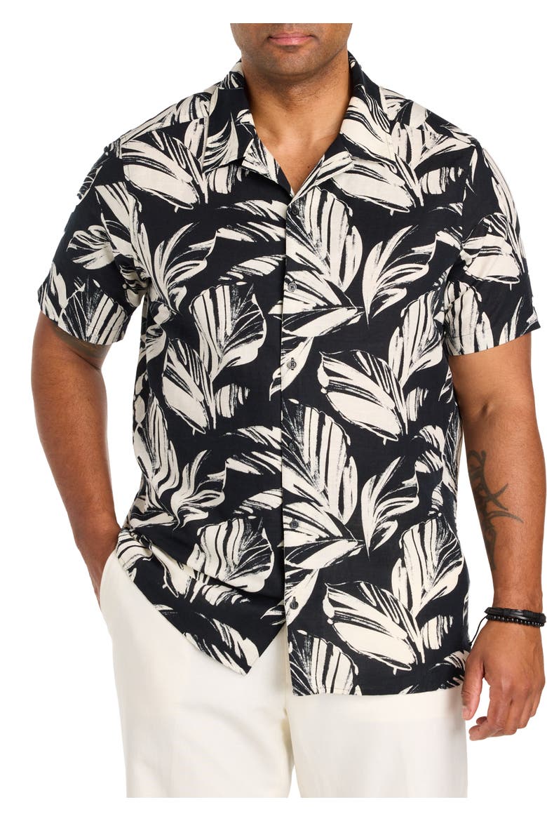 Big & Tall Printed Leaf Camp Shirt, Main, color, BLACK
