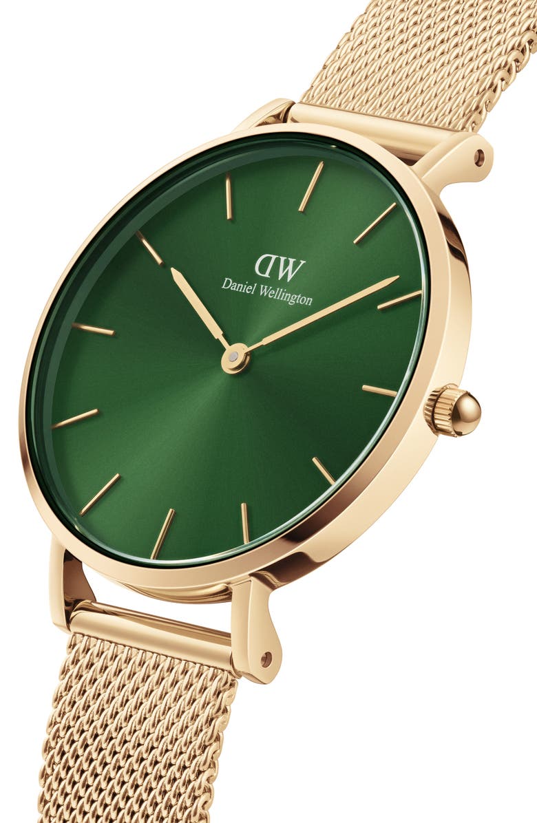 Daniel Wellington Petite Evergold Mesh Strap Watch, 32mm, Alternate, color, Gold/ Emerald