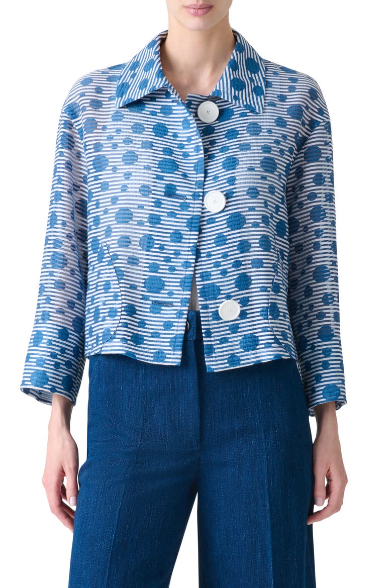 Stripe Dot Organza Crop Jacket, Main, color, CREAM-MEDIUM BLUE
