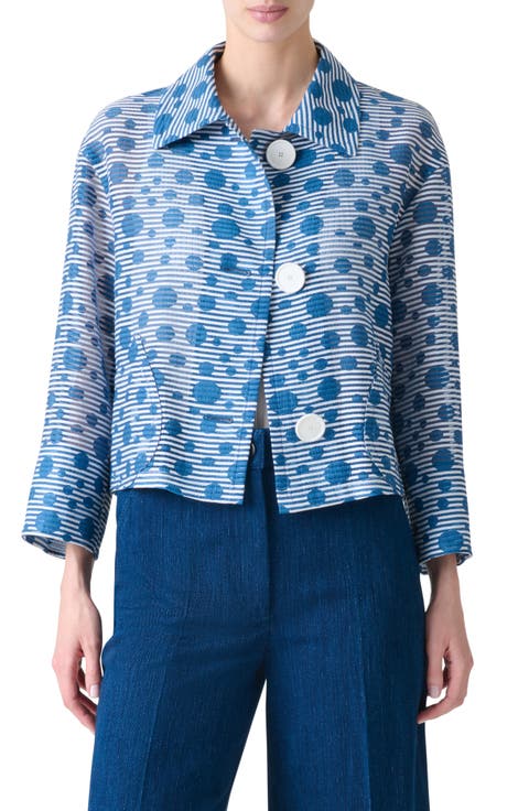 Stripe Dot Organza Crop Jacket