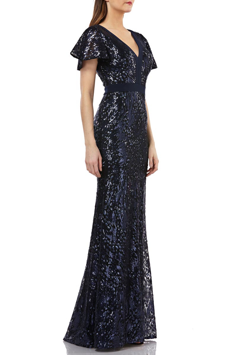 Carmen Marc Valvo Infusion Sequin Mermaid Gown, Alternate, color,
