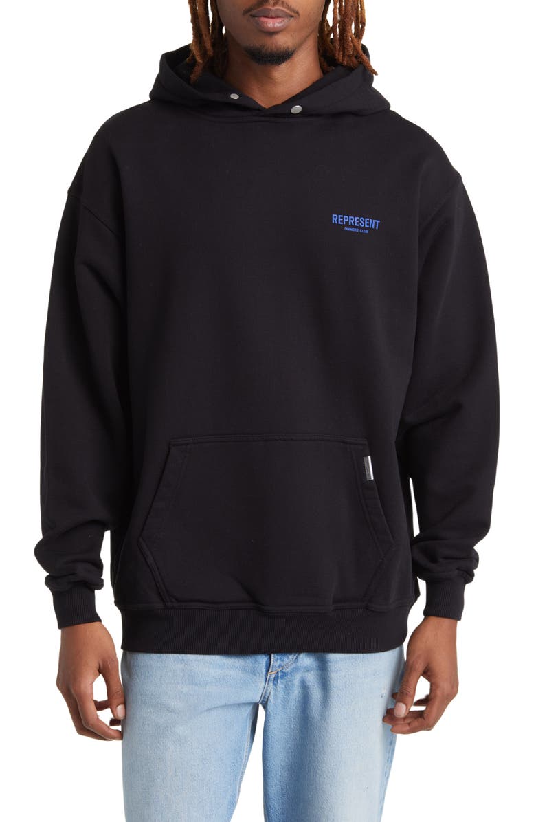 Represent Owners' Club Cotton Graphic Hoodie, Main, color, Black/ Cobalt
