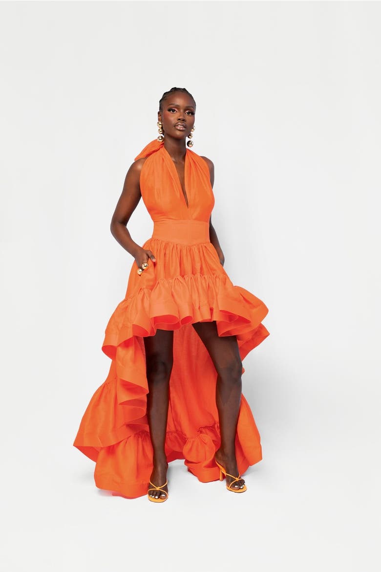 Linen Ama Hi low Dress, Alternate, color, Orange
