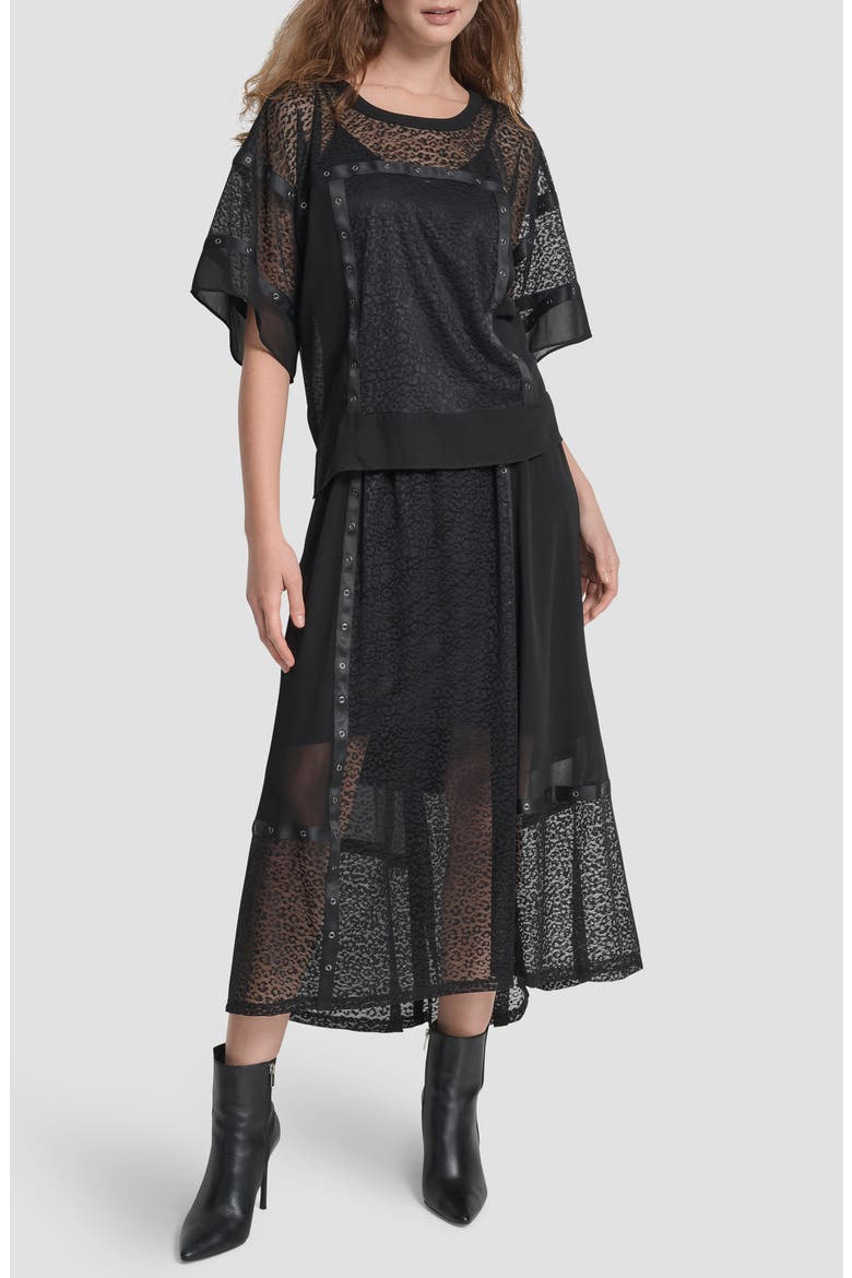 Flowy Leopard Mesh Boxy Top, Alternate, color, BLACK