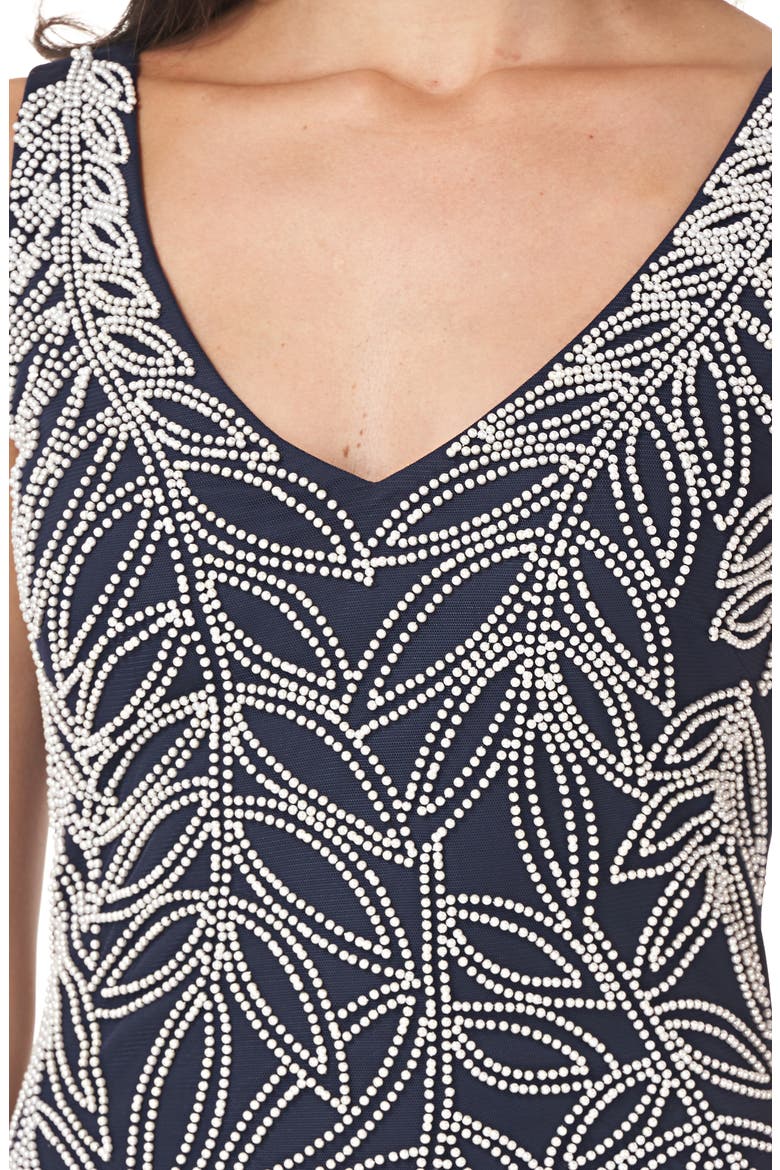 Beaded Sleeveless Midi Dress, Alternate, color, NAVY/ WHITE