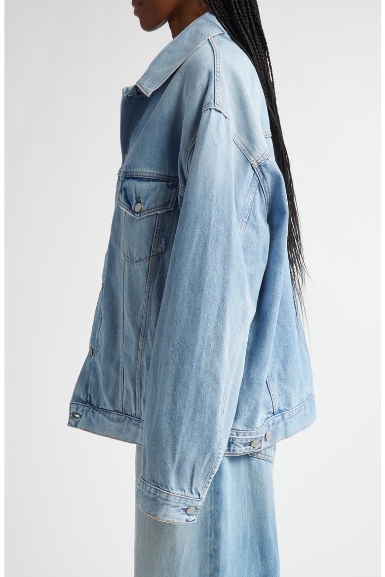 Distressed Relaxed Fit Denim Jacket, Alternate, color, LIGHT BLUE 228