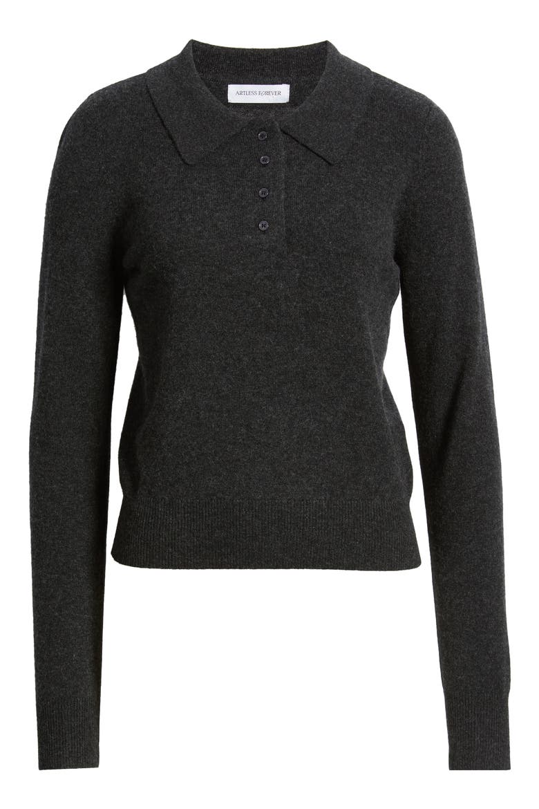 Tove Wool & Cashmere Polo Sweater, Alternate, color, CHARCOAL