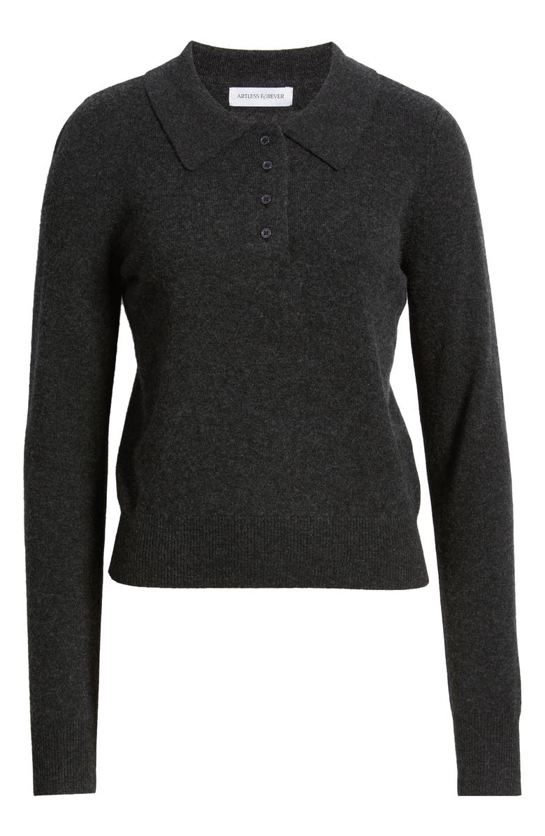 ARTLESS FOREVER Tove Wool & Cashmere Polo Sweater, Alternate, color, Charcoal