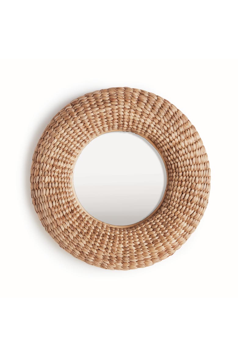 Ellery Natural Framed Round Decorative Wall Mirror, Main, color, Yellow