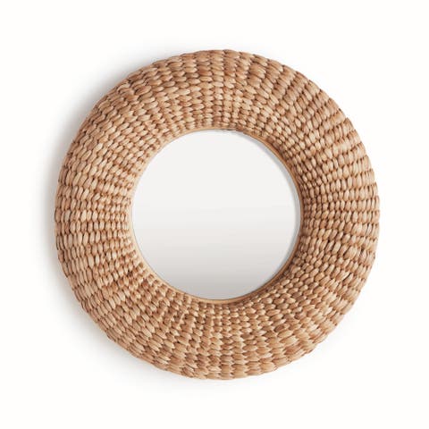 Ellery Natural Framed Round Decorative Wall Mirror