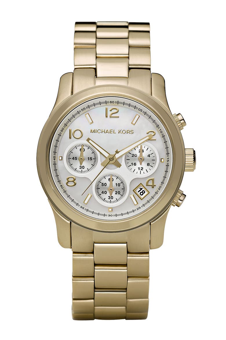 Runway Chronograph Watch, 38mm, Main, color, MOP/ GOLD