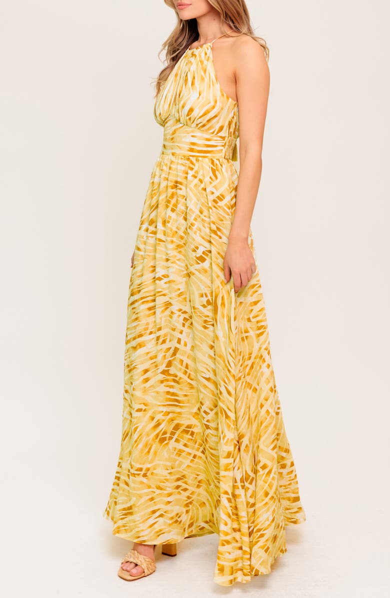 FLYING TOMATO Zebra Print Halter Maxi Dress, Alternate, color, Taupe