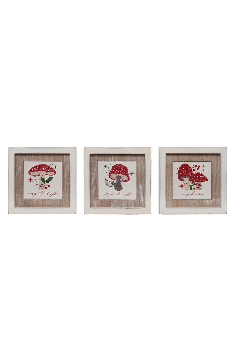 Transpac Wood Merry Mushroom Block Decor Set of Three Christmas Decor, Main, color, 