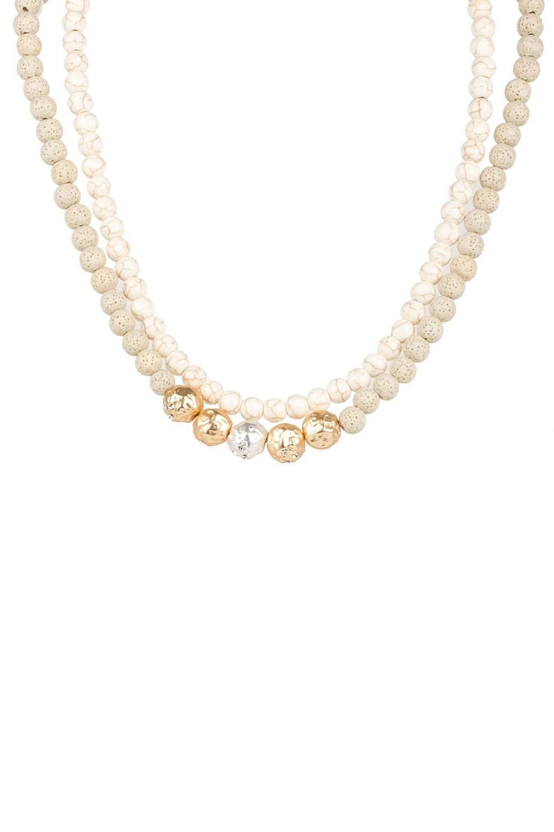 Dohara Natural Stone Beaded Double Strand Necklace, Alternate, color, CREAM