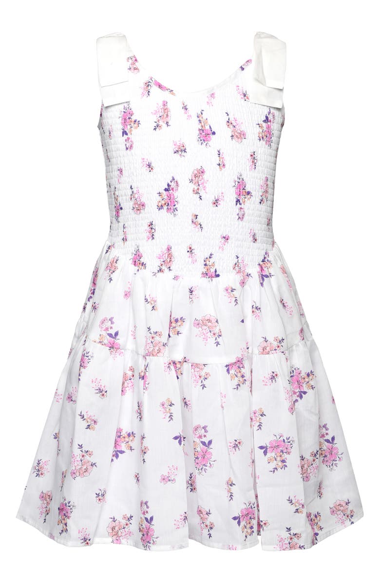 Truly Me Kids' Floral Smocked Bodice Sundress, Main, color, White Pink Floral
