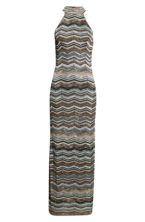 Sequin Metallic Jacquard Maxi Sweater Dress