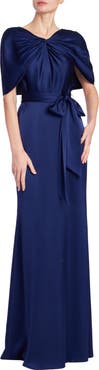 Badgley Mischka Collection Drape Back Hammer Satin Gown