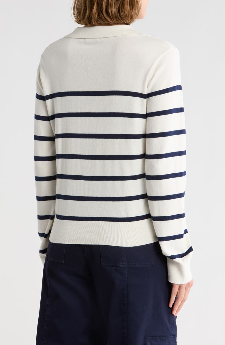 ATM Anthony Thomas Melillo Stripe Cotton & Silk Johnny Collar Sweater, Alternate, color, White / Midnight