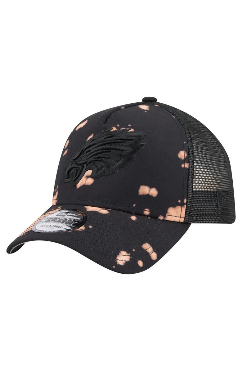 New Era Men's New Era Black Philadelphia Eagles Bleached 9FORTY A-Frame Adjustable Hat, Main, color, 