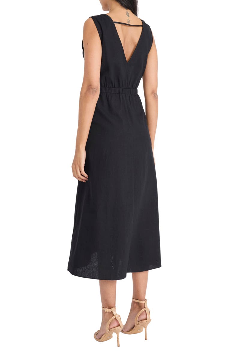 Belted V-Neck Midi Dress, Alternate, color, BLACK