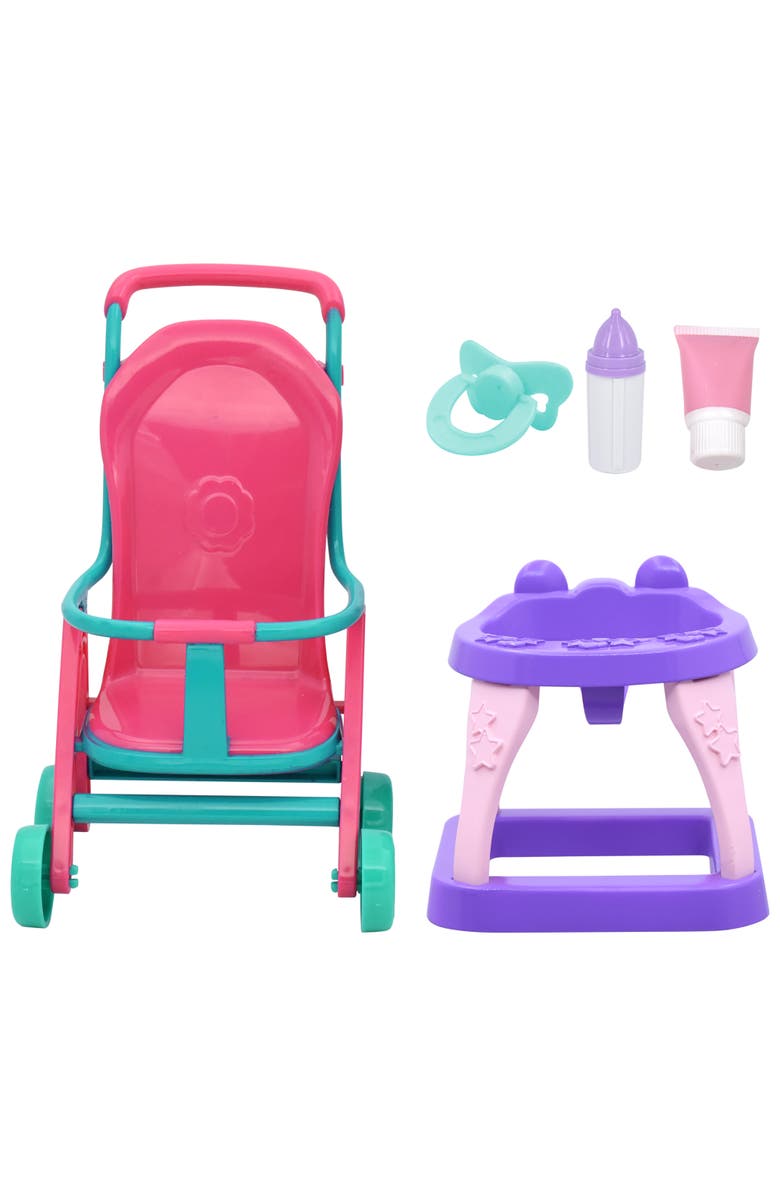 Magic Nursery 8" Doll Stroll N Scoot Set Hearts, Pink, Teal, Purple, Alternate, color, Multicolored