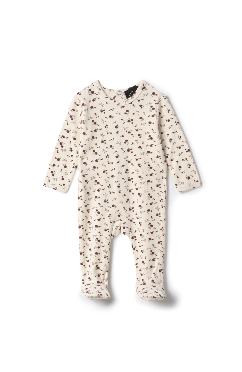 Seal Allover Floral Print Center Back Snap Romper, Main, color, Cream